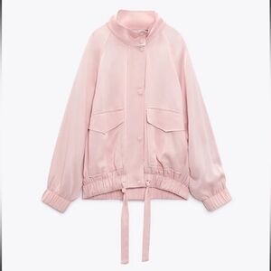 ZARA Pale Pink FLOWING BOMBER JACKET WITH POCKETS 🎀